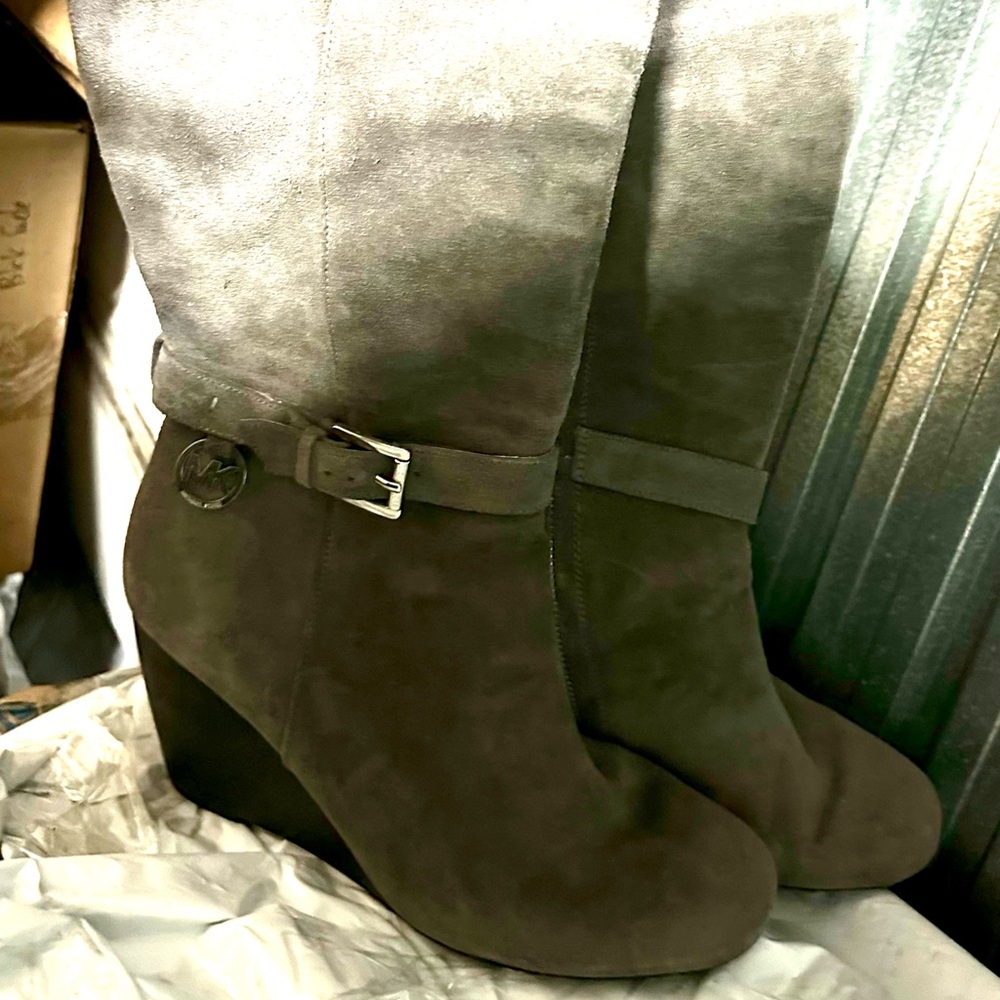 Gray Suede Wedge Michael Kors Boots